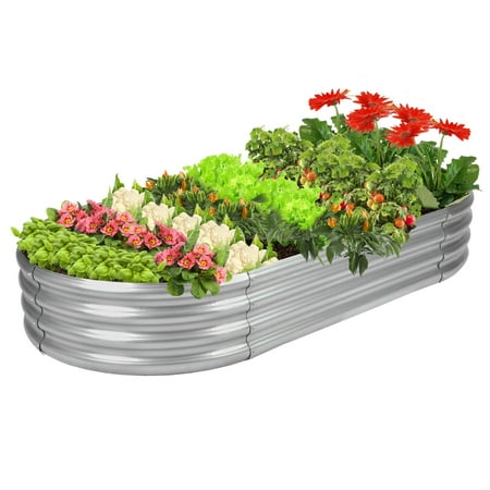 Galvanized Raised Garden Bed Kit, Galvanized Planter Raised Garden Boxes Outdoor, Oval Metal Raised Garden Beds for Vegetables