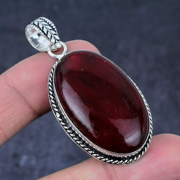 Natural Red Labradorite Gemstone Handmade 925 Sterling Silver Pendant 2.29"