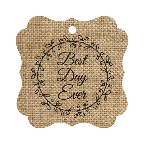 Darling Souvenir Custom Best Day Ever Wedding Party Tags Leaf Wreath Hang Tags-Burlap-50 Tags