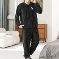 thumbnail image 2 of Yaltungu Winter Pajamas for Men 2 Piece Sets Long Sleeve Tops Pants Loose Fleece Warm Comfy Casual Sleepwear Outfits, 2 of 7