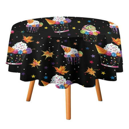

JINGDS Ice Cream Candy Pumpkin Bucket-686 Round Table Cloth Halloween Tablecloth Thanksgiving Day Table Cloth Round Cover Circle Tablecloth for Halloween Thanksgiving Fall Party