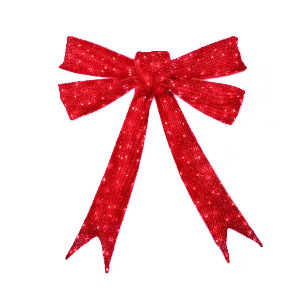 Hi-Line Gifts LED Lighted Bow Christmas Outdoor Wall Decoration - 82.75" - Red
