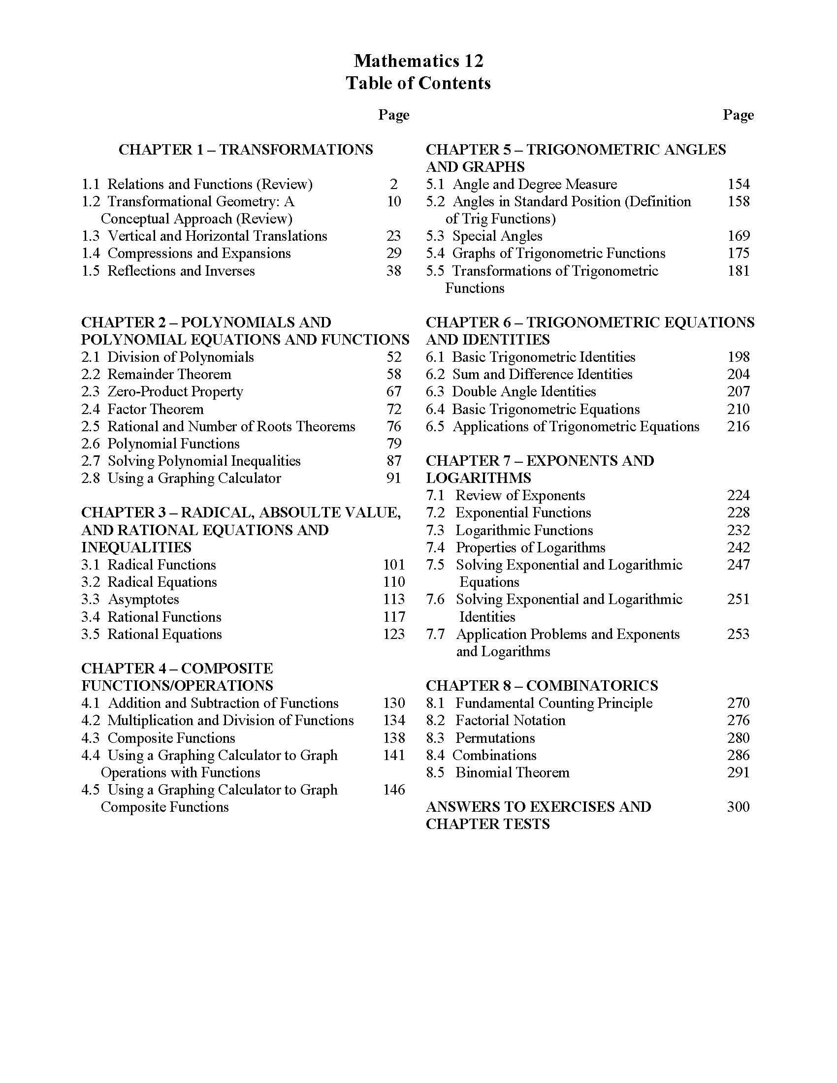 Complete Grade 12 Mathematics Curriculum Dynamic Math Workbook BC Edition 