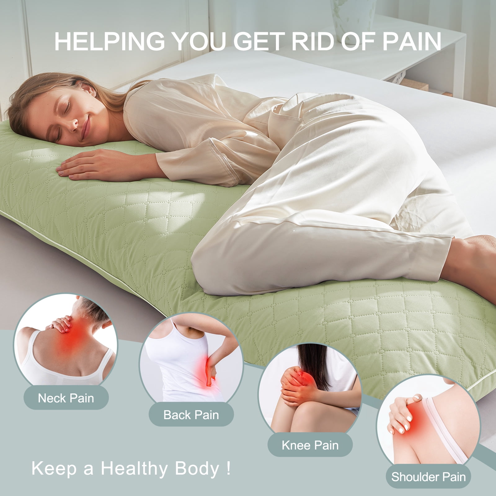 Galenzoov 20x54 Long Body Pillow for Adults - Firm Body Pillow Insert with Shredded White Memory Foam, Soft Support for Side Sleeping, Pregnant Women, Washable Green