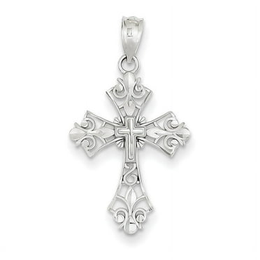 14k White Gold Filigree Cross Charm