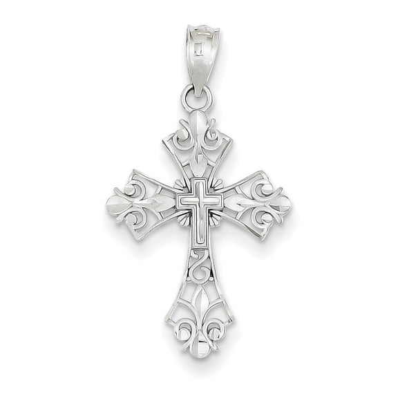 14k White Gold Filigree Cross Charm
