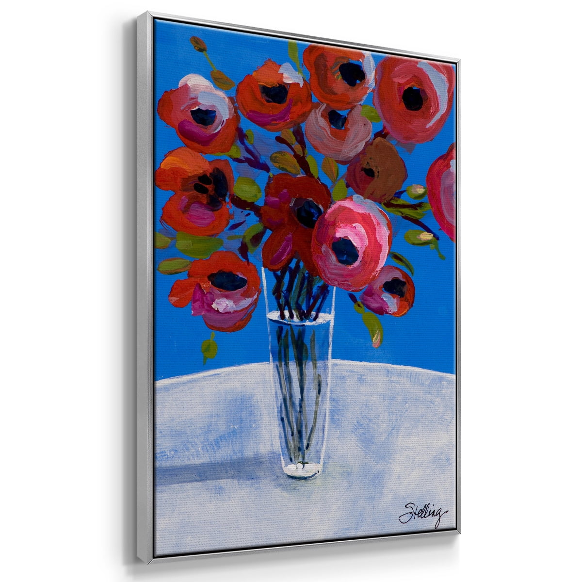 Poppies Framed Premium Gallery Wrapped Canvas - Ready to Hang - 17 x 25 - Silver Floating Frame