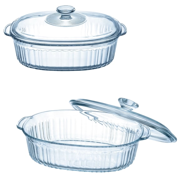 2-Piece Glass Casserole Dishes with Lids,1.9Qt/3Qt Clear Oval Glass Baking Dish for Oven & Microwave