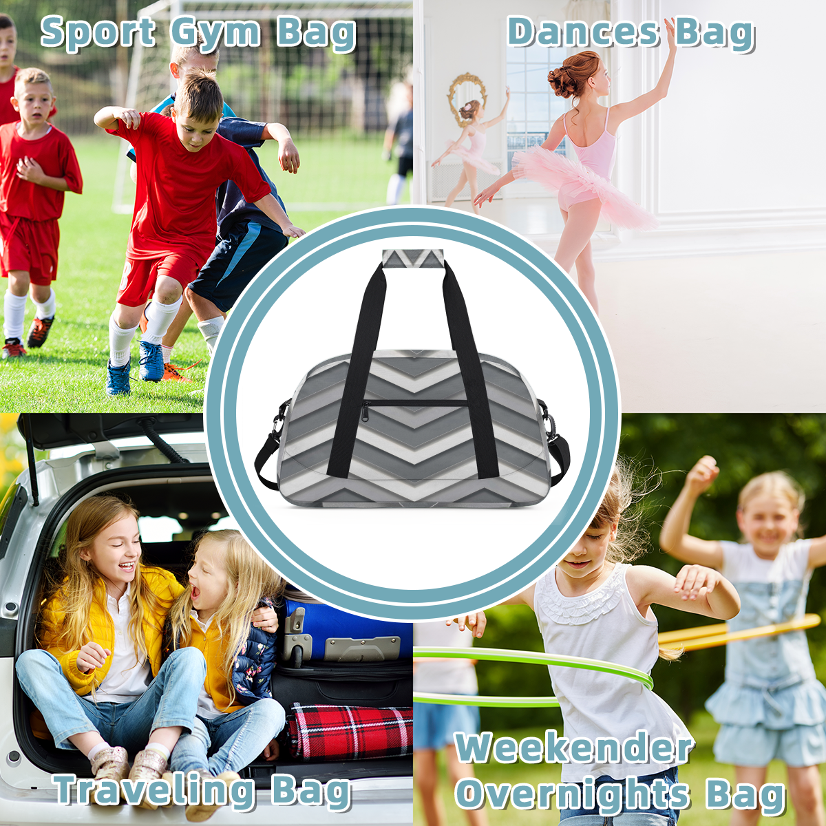 Herdesigns Sports Duffle Bags Travel Duffle Bag Gym Bag Grey Modern Stripes Weekender Travel Bag Waterproof Overnight Bag Carry On Travel Tote Bag Dance Bags