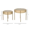 thumbnail image 3 of 2 Piece Pe Rattan Patio Table Set, Outdoor Coffee Table & End Table Set, Stacking, Slatted Metal Top, Brown, 3 of 9