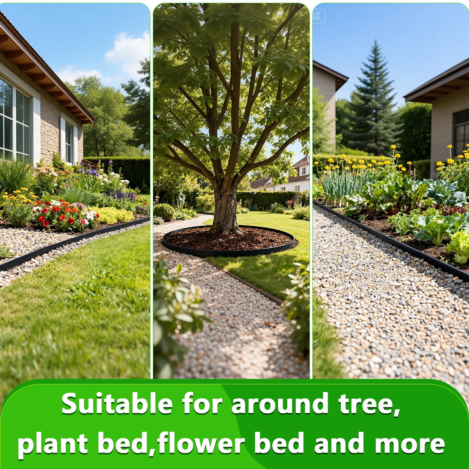 No Dig Landscape Edging Kit 60FT - Heavy Duty 2in Tall Black Garden Border with 72 Spikes | Easy Install Flexible Edging for Lawn & Flower Bed