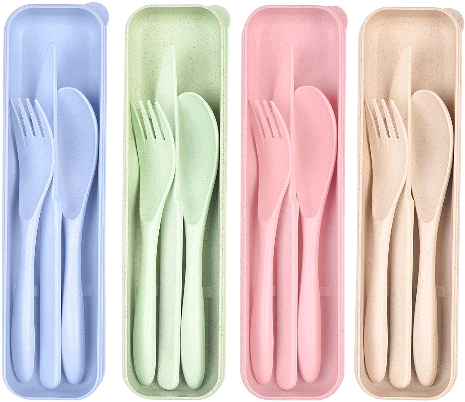 BPA　Daily　Set　Sets　Spoon　Non-Toxin　Utensil　Portable　Cutlery　or　with　Travel　Tableware,　Friendly　Camping　Reusable　Case,　Straw　Picnic　Eco　Wheat　for　Forks　Travel　Free　Knife　Use