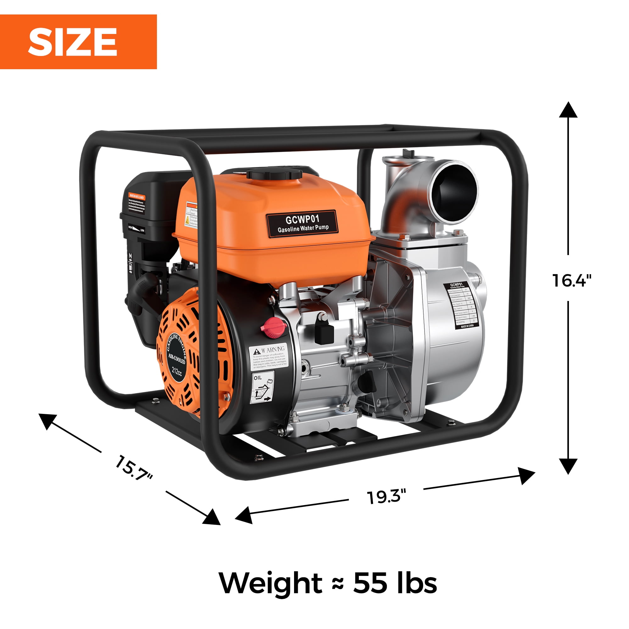 Efurden Gas Powered Water Pump, 3 inches 7HP 4-stroke Portable Irrigation Pump, 135 GPM Water Transfer Pump, EPA Certified