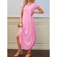thumbnail image 6 of Summer Casual Maxi Dresses for Women V Neck Cap Sleeve Long Sundress with Pockets Beach Vacation Pink XL, 6 of 8