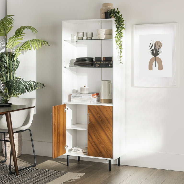 Walker Edison 2-Door Bookmatch Dining Storage Cabinet with Hutch