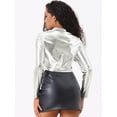 thumbnail image 3 of DARING DIVA Cropped Metallic Stand Collar Zipper Long Sleeve Jacket S Silver, 3 of 6