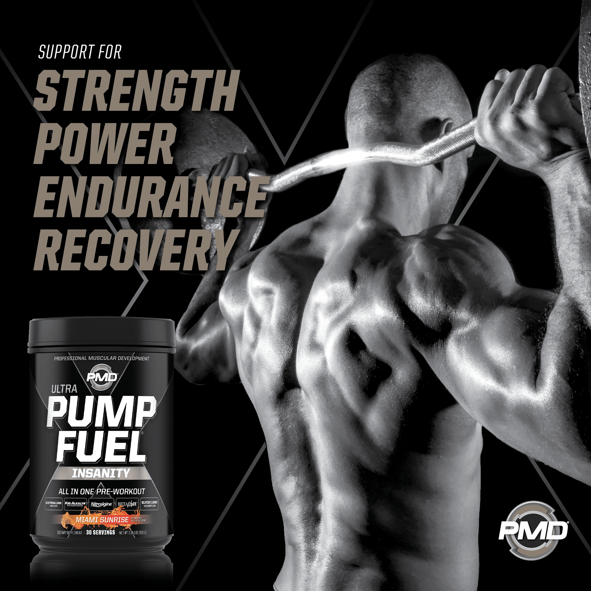 PMD Sports Ultra Pump Fuel Insanity - Pre Workout Drink Mix For Energy, Strength, Endurance, Muscle Pumps And Recovery - Complex Carbohydrates And Amino Energy - Miami Sunrise (30 Servings)