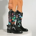 thumbnail image 3 of Rokment Womens Vintage Floral Wide Calf Cowboy Dress Boots Beach Casual Flower Buckles Chunky Mid Heel Western Cowgirl Tall Boots, 3 of 7