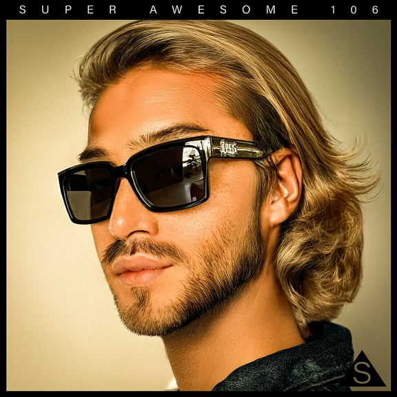 Locs Classy Rectangle Horn Rim All Black Gangster Shade Sunglasses