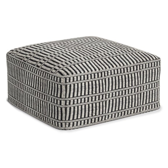 Safford 20 inch Wide Boho Outdoor/Indoor Square Pouf in Black/White Recycled Polyester, Assembled