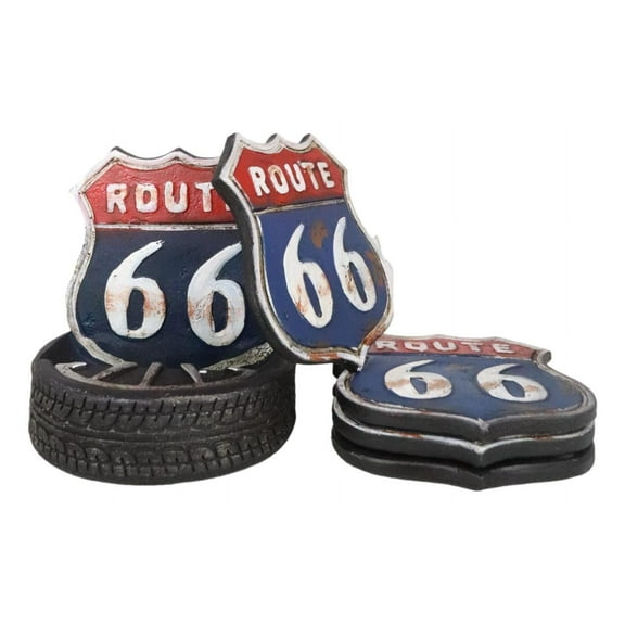 Vintage Classic Road Trip Iconic Route 66 Highway Sign Truck Tire Coaster Set