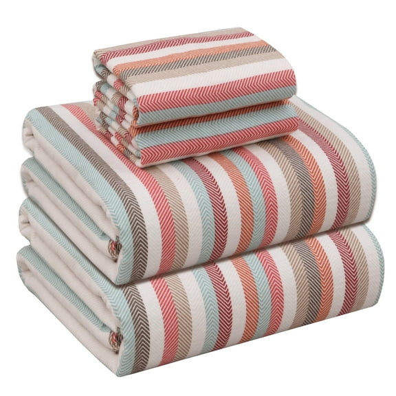 RUVANTI Flannel Sheets Queen Size - 100% Cotton Double Brushed Bed Sheets, Deep Pockets 16 Inches Queen Sheet Set, All Seasons Breathable & Extra Soft - Warm & Cozy, 4 Piece, Multi Chevron Stripe