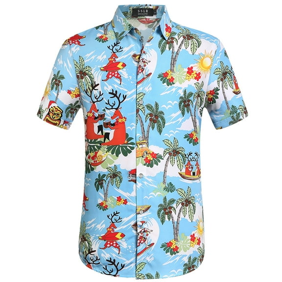 SSLR Mens Santa Claus Party Tropical Ugly Hawaiian Christmas Shirts
