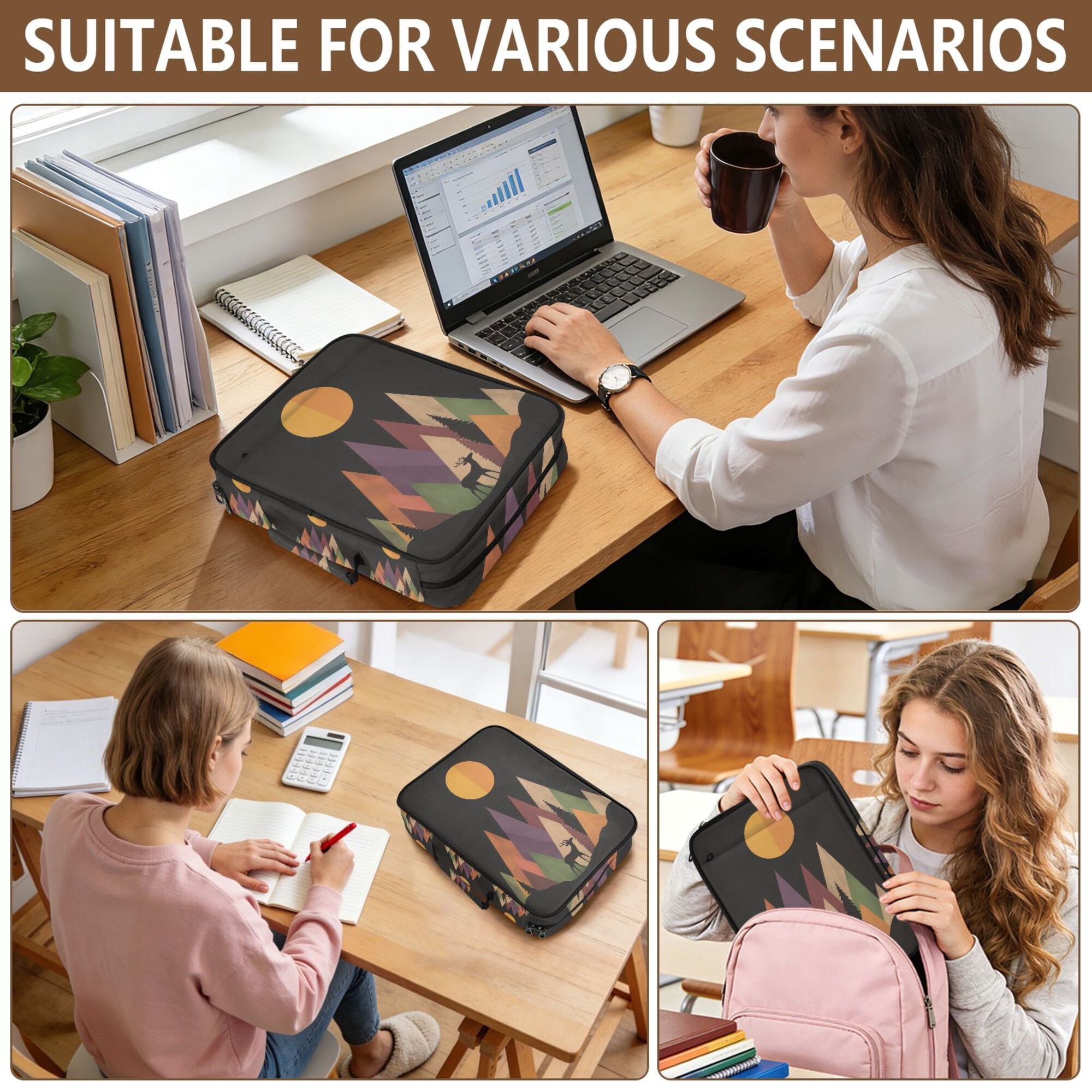 FORMRS Accordion File Folder A4 Size 7-Pocket Expanding Document Organizer Bag with 3 Ring Binder, Abstract Mountain