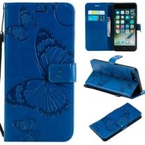 iPhone 8 Plus Wallet Case, iPhone 7 Plus Case, Dteck Embossed Big Butterfly Magnetic Flip PU Leather Folio Stand Case Cover Built-in Card Slots & Money Pocket, with wrist Strap, Blue