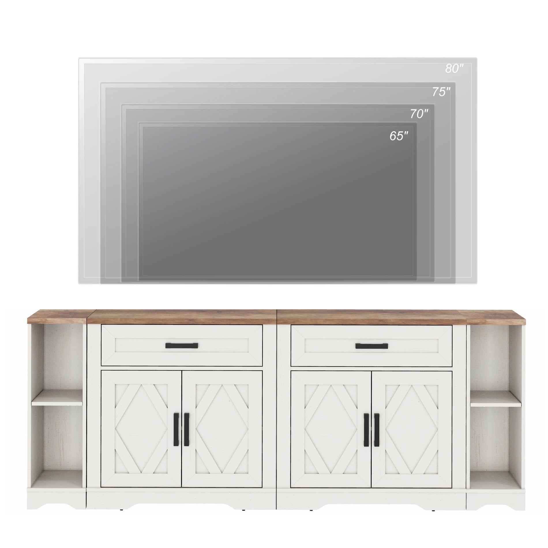 WAMPAT 82.7"W TV Stand for up to 95" TVs,Farmhouse Entertainment Center with Storage Barn Door Cabinet,TV Console Table with Media Cabinet and Drawers for Living Room,Bedroom,Cream White