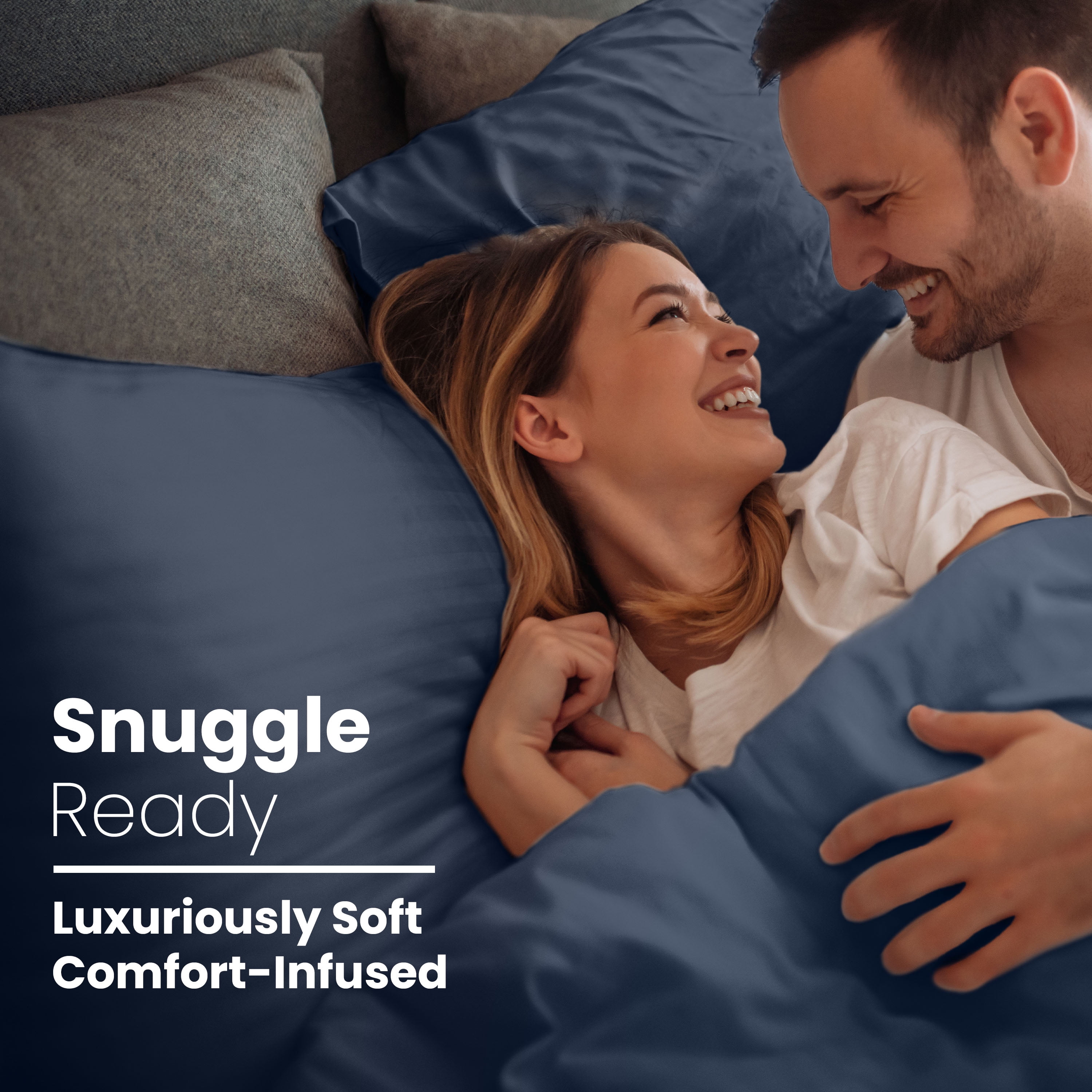 Soft Lightweight 400TC 100% Cotton Sateen Bed Sheet Set – 4-Piece Full – Navy