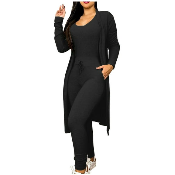 STETMN Women's Two Piece Outfits Long Sleeve Jumpsuit Long Cardigan Warm Loungewear Sets