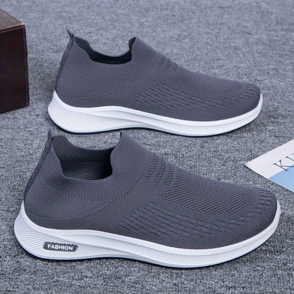Men'S Soft-Soled Comfortable Sports Shoes, Knitted And Breathable, Slip-On Casual Athletic Shoes for Street And Road Running