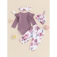 thumbnail image 5 of Newborn Baby Girl Clothes Hello I'm New Here Letter Romper+Floral Pants+Hat+Headband+Coming Home Outfits, 5 of 7