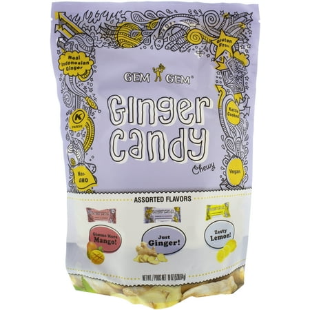 Gem Gem Chewy Ginger Candy 190z Assorted Flavor - Just Ginger, Mango Ginger, Lemon Ginger