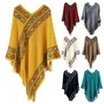 thumbnail image 4 of Women's Ethnic Style Diamond Pattern Pullover Poncho, Winter Warm Tassel Shawl Cape with Fringe, Versatile Travel Wrap for Various Occasions, Fashionable Bohemian Outerwear for Women - Blue, 4 of 4