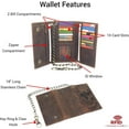 thumbnail image 3 of Biker Skull Chain Wallet RFID Signal Blocking Men's Vintage Leather Long Tri-fold Chain Checkbook Card ID Wallet Skull Brown, 3 of 8