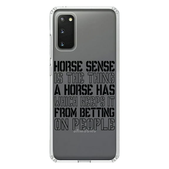 DistinctInk Clear Shockproof Hybrid Case for Galaxy S20 PLUS / 5G (6.7" Screen) - TPU Bumper Acrylic Back Tempered Glass Screen Protector - Horse Sense Keeps it from Betting on People
