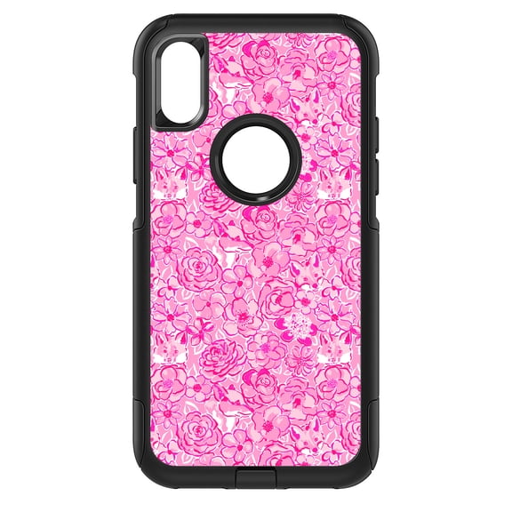 DistinctInk Custom SKIN / DECAL compatible with OtterBox Commuter for iPhone XS MAX (6.5" Screen) - Preppy Pattern - Pink & White Flowers Floral