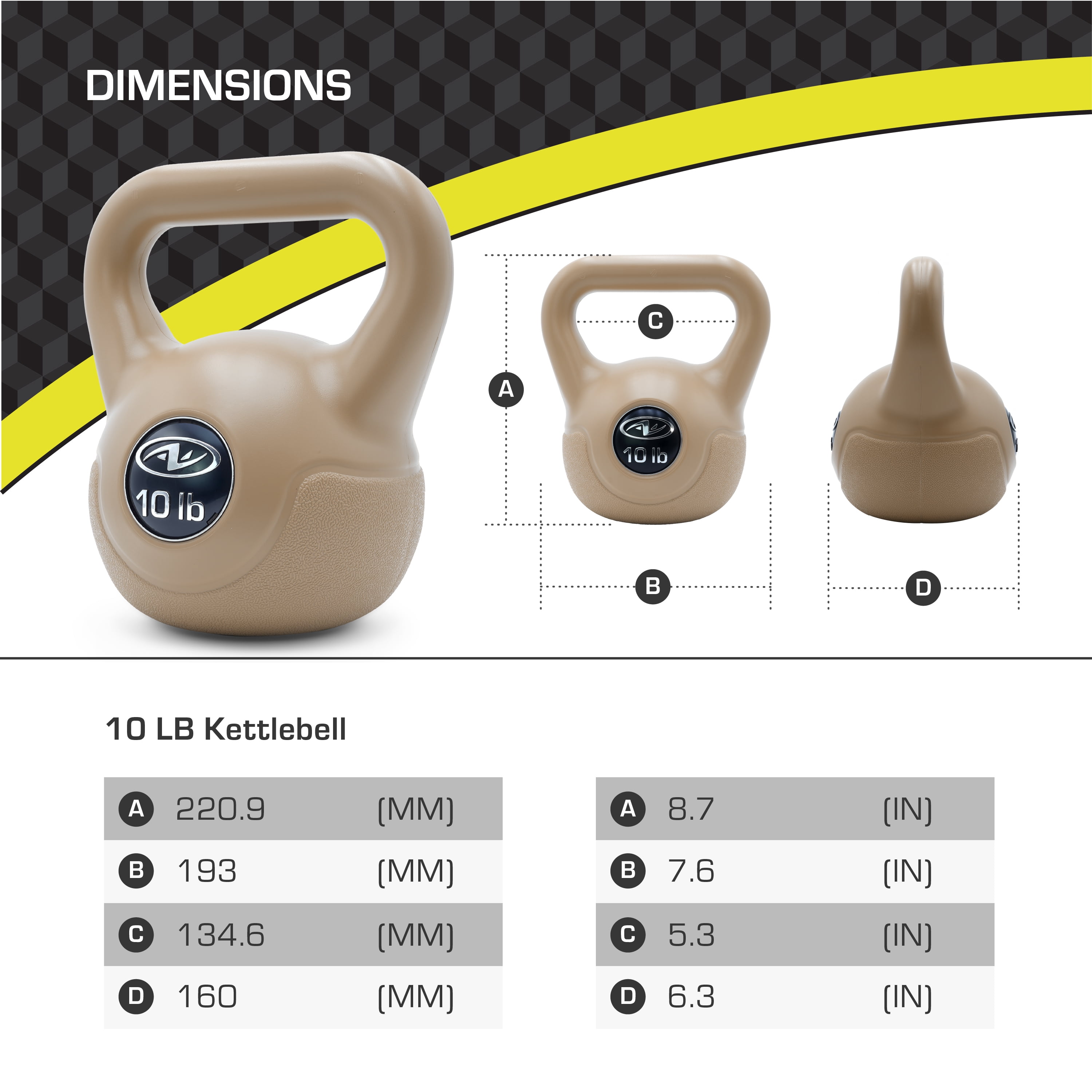 AW 30 lb Cement Kettlebell Weight Set, Vinyl-Coated Home Gym Weights, 5, 10 & 15 LB