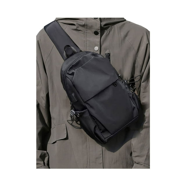 SEAFEW Mochila Bandolera Pequeña Negra con Correa para Hombres y Mujeres, Mochila Liviana con Una Correa para Senderismo, Caminata, Ciclismo, Viajes, Ciclismo, Puerto de Cargador USB, Nailon