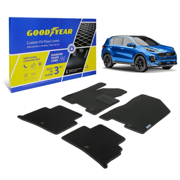 Goodyear All-Weather Car Floor Mats – Custom Fit for Kia Sportage 17-22, 4 Pc. Set, Heavy-Duty Diamond Floor Liners for Cars, SUVs, Trucks – Ultimate Interior Car Accessories for Men&Women - GY007057