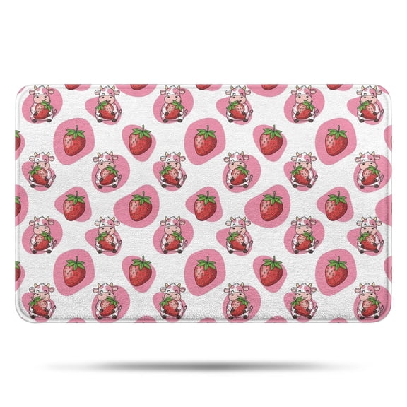 Pink Cow Strawberry Pattern Bathroom Rugs Mat,Non Slip Microfiber Bathroom Rug,Rubber Backing,Soft Bathroom Mats for Bathroom Floor,Tub and Shower,17x27in(43x68cm)