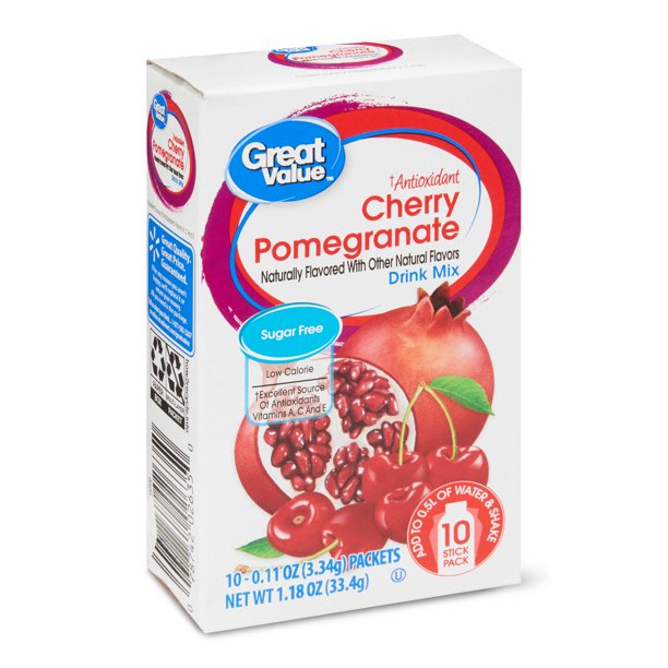 Great Value SugarFree Cherry Pomegranate Antioxidant Drink Mix, 0.11