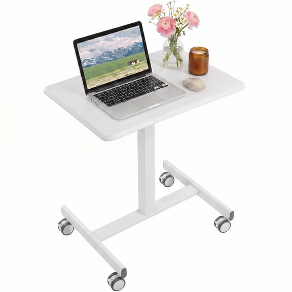 EDX Small Standing Desk with Mobile Portable Rolling Wheels, Height Adjustable desk for Home Office,White