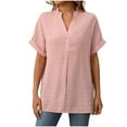 thumbnail image 2 of JMKQLZ Women's Solid Color Loose Shoulder Short Sleeved V-Neck Hem Slit Fashion Top, 2 of 8