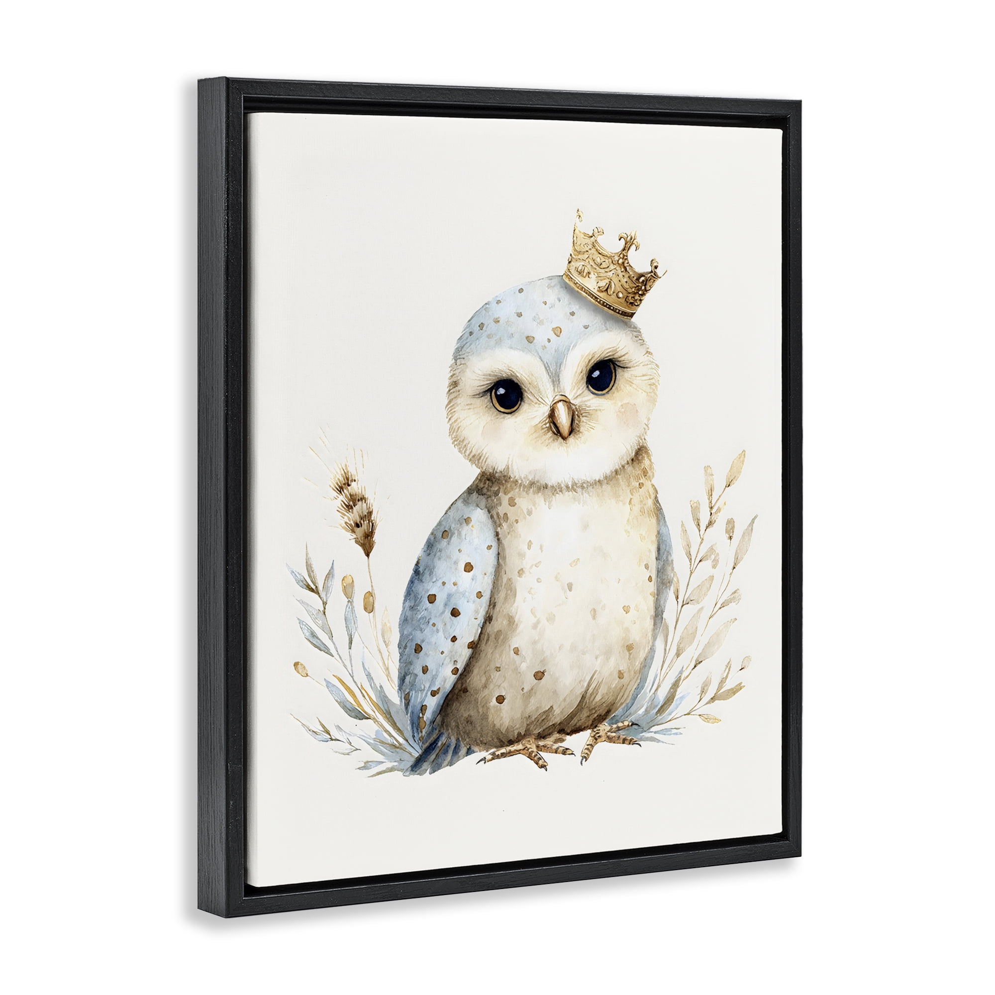 Stupell Industries Watercolor Nursery Owl Black Framed Floater Canvas Wall Art, design by LSR Design Studio