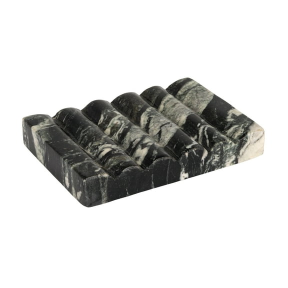 Creative Co-Op Mélange Marble Soap Dish, Black and Beige