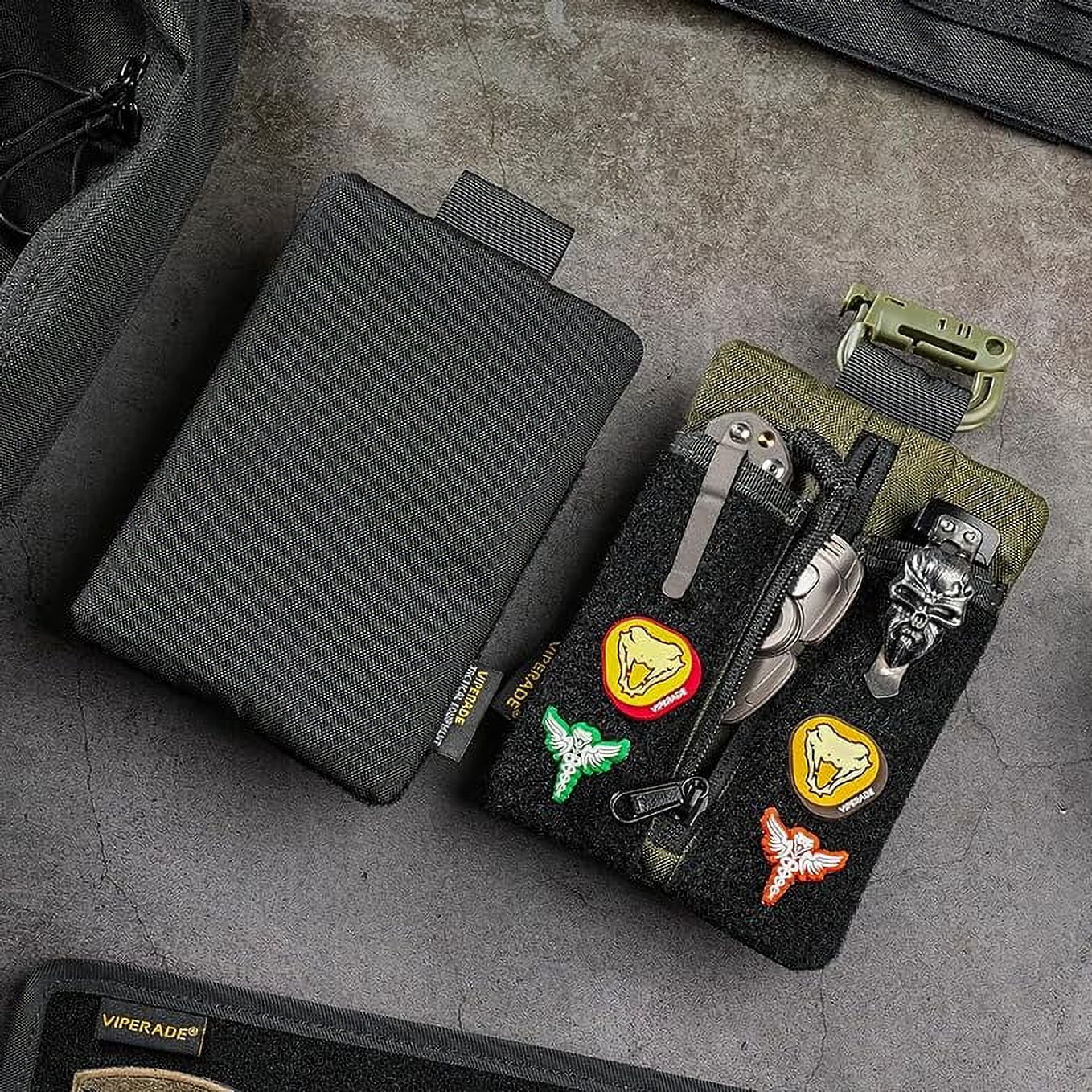 VIPERADE VE24 EDC Pouch, Minimalist EDC Pocket Pouch with DIY Patches Area, EDC Organizer with 2 Tool Slots, Pocket Organizer with Zipper Pocket-Black