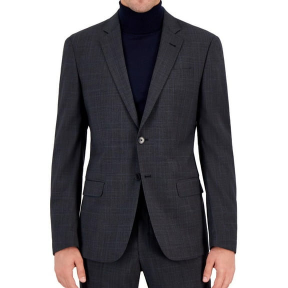 Armani Mens Windowpane Two Button Blazer Jacket, Grey, 40 Regular